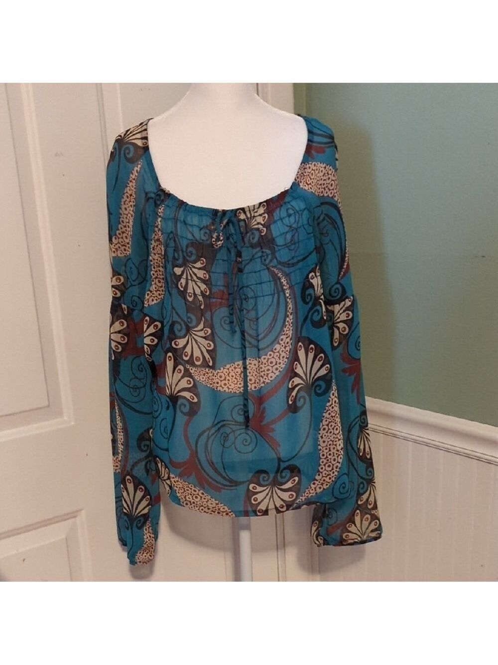 Buffalo David Bitton Long Sleeve Sheer Top Large